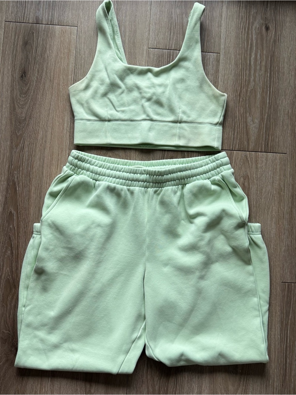 Fabletics Mint Green Track Shorts & Crop Tank Set